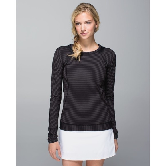 Lululemon Women's Run For Gold Long Sleeve Size 6 Stretch Black Stripe - Picture 2 of 9